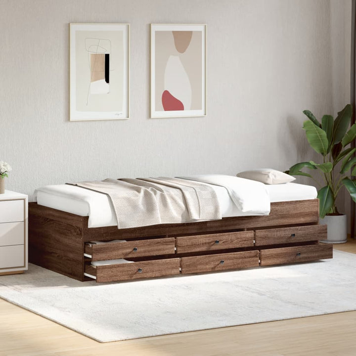 daybed med skuffer uden madras 100x200 cm brunt eg