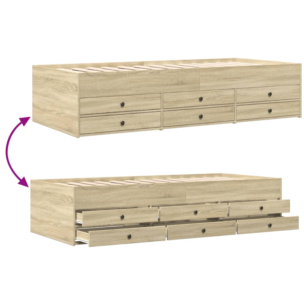 daybed med skuffer uden madras 90x200 cm sonoma-eg