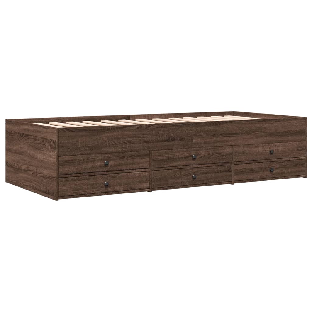 daybed med skuffer uden madras 90x200 cm brunt eg
