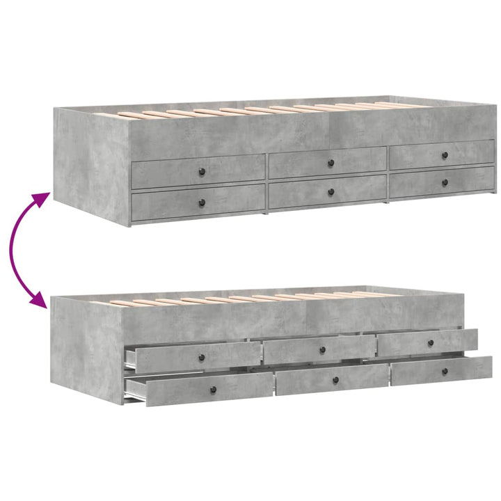 daybed med skuffer uden madras 90x190 cm betongrå