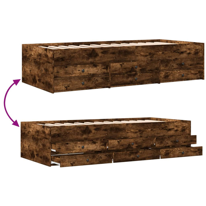 daybed med skuffer uden madras 90x190 cm røget eg