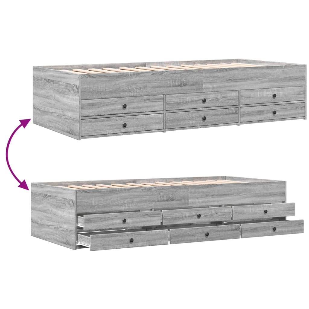 daybed med skuffer uden madras 90x190 cm grå sonoma-eg
