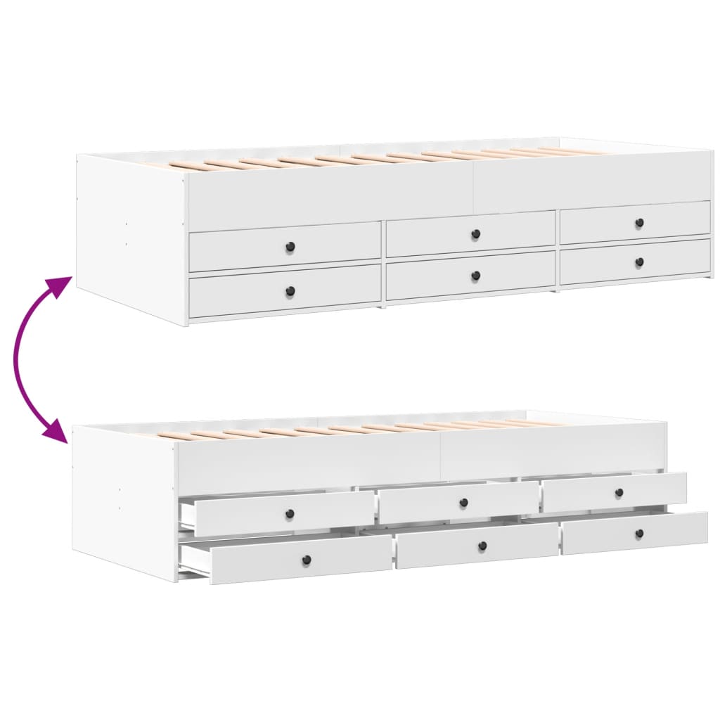 daybed med skuffer uden madras 75x190 cm hvid