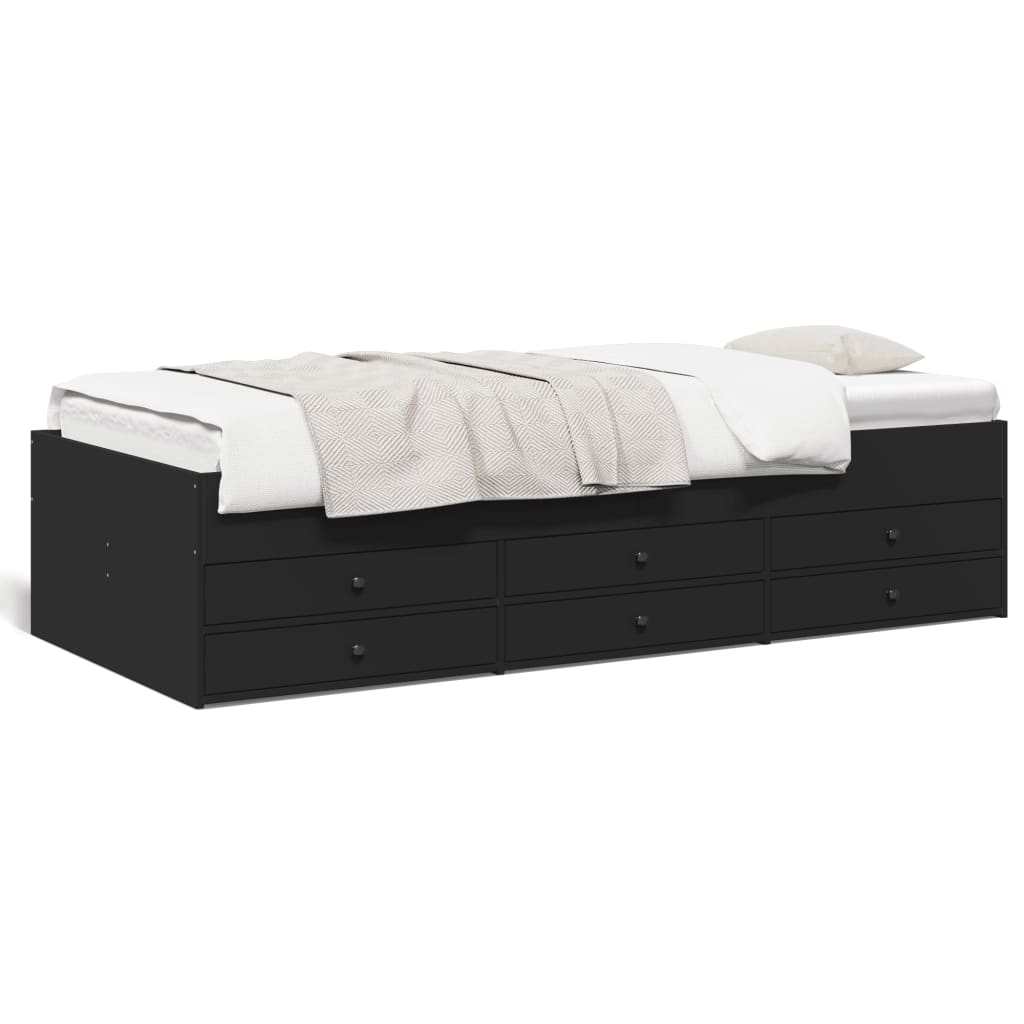 daybed med skuffer uden madras 75x190 cm sort