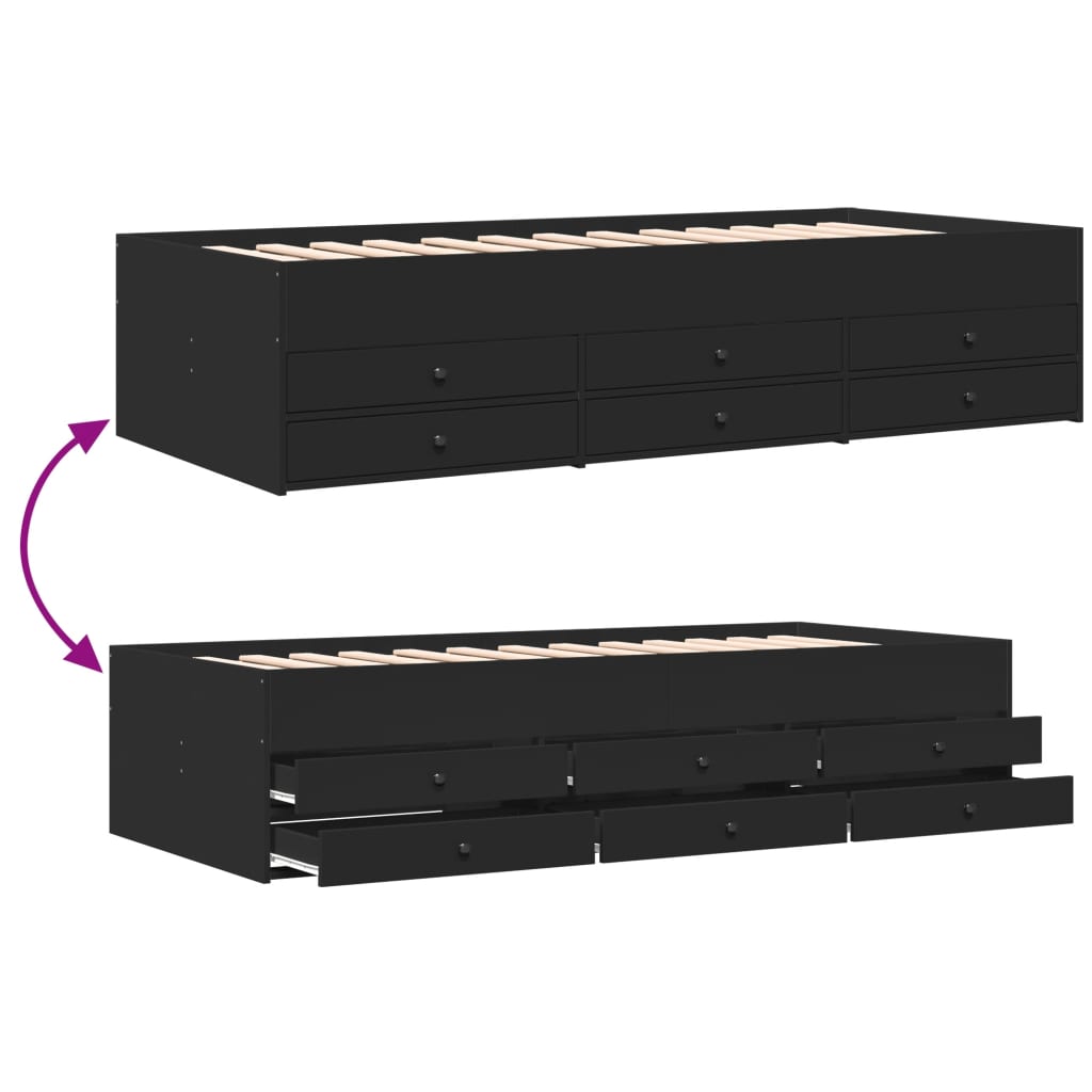 daybed med skuffer uden madras 75x190 cm sort