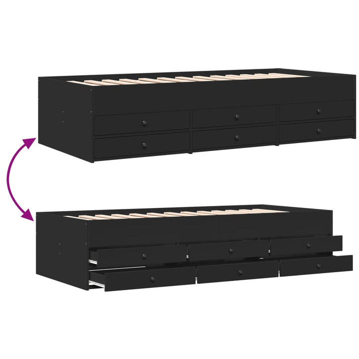 daybed med skuffer uden madras 75x190 cm sort