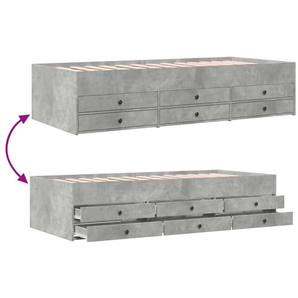 daybed med skuffer uden madras 75x190 cm betongrå