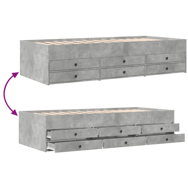 daybed med skuffer uden madras 75x190 cm betongrå