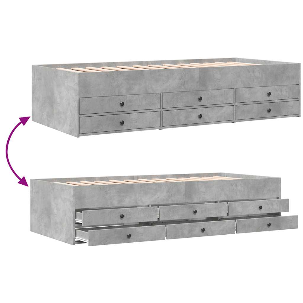 daybed med skuffer uden madras 75x190 cm betongrå