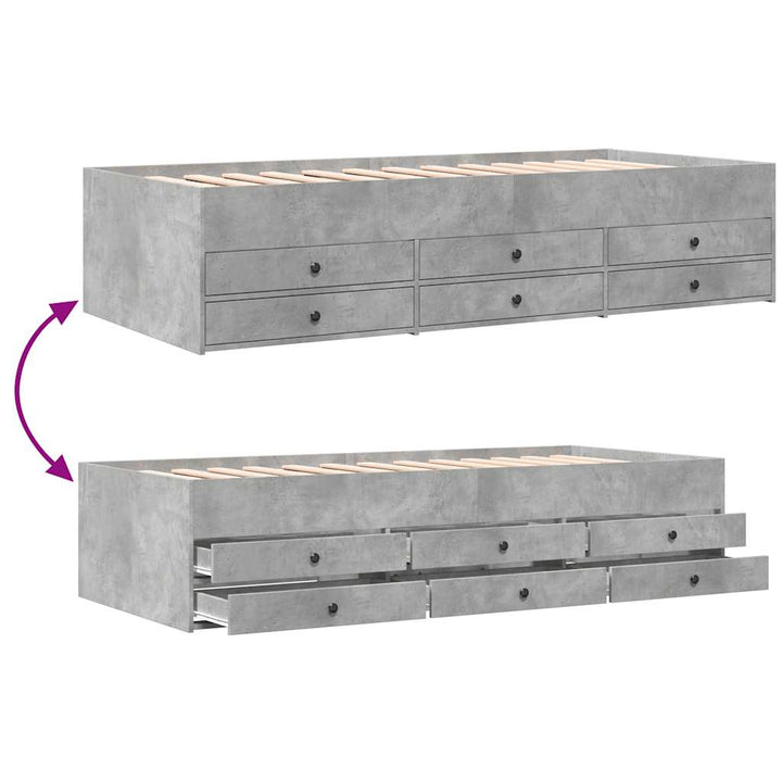 daybed med skuffer uden madras 75x190 cm betongrå