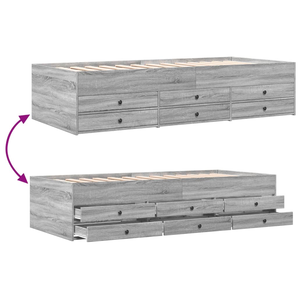 daybed med skuffer uden madras 75x190 cm grå sonoma-eg