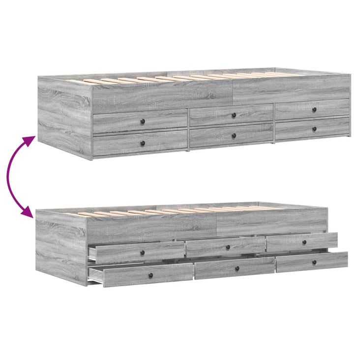 daybed med skuffer uden madras 75x190 cm grå sonoma-eg