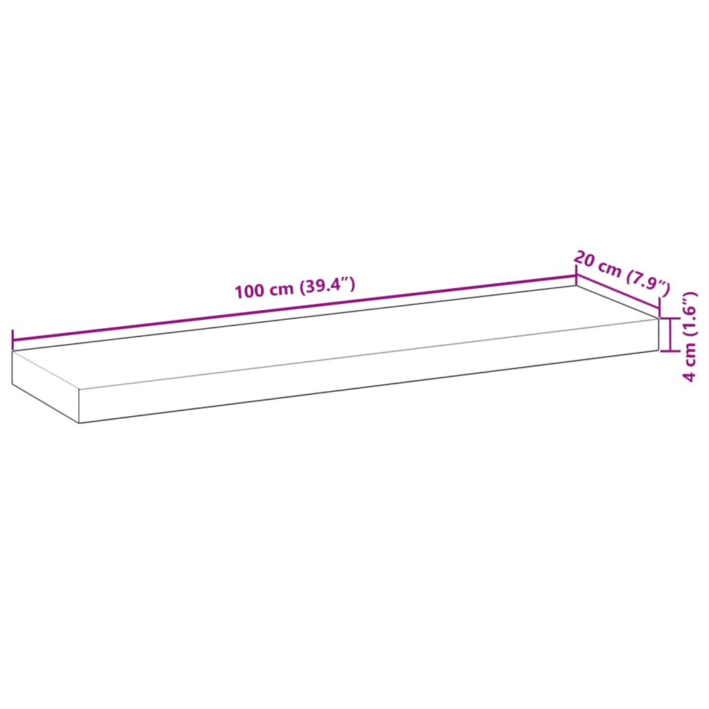 væghylder 3 stk. 100x20x4 cm oliebehandlet massivt akacietræ