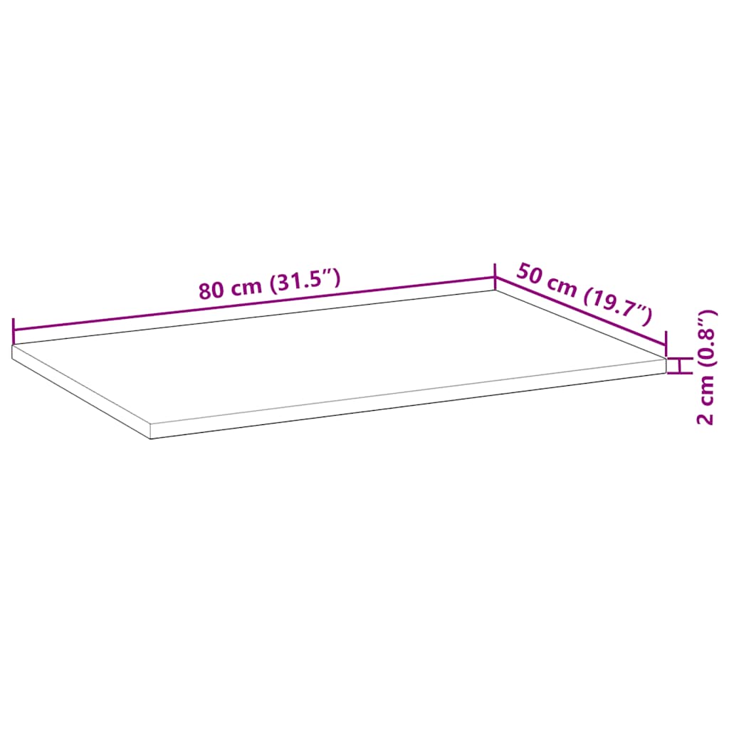 skrivebordsplade 80x50x2 cm ubehandlet massivt akacietræ
