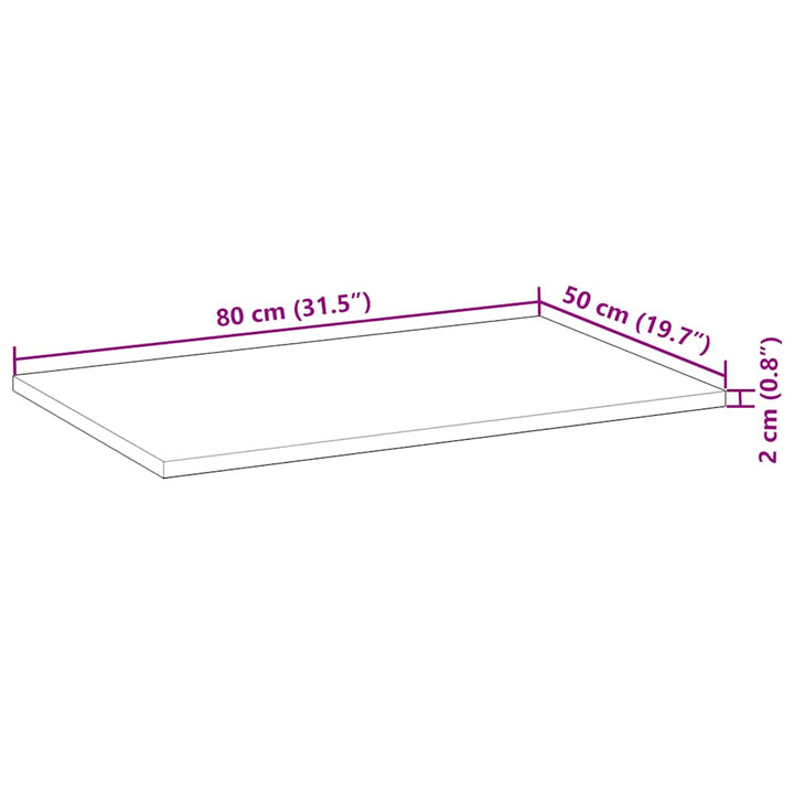 skrivebordsplade 80x50x2 cm ubehandlet massivt akacietræ