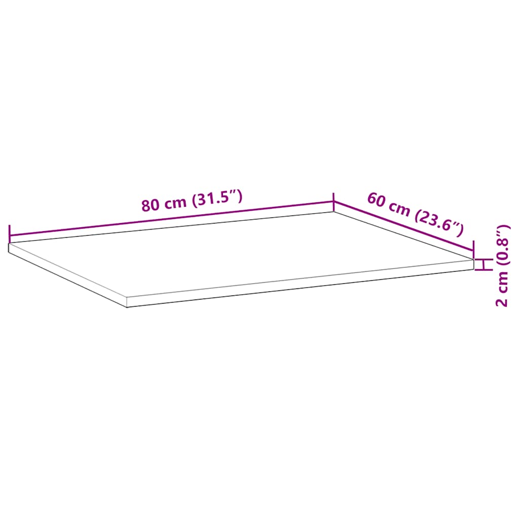 skrivebordsplade 80x60x2 cm ubehandlet massivt akacietræ