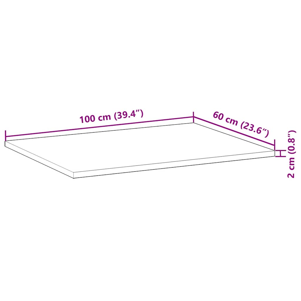 skrivebordsplade 100x60x2 cm ubehandlet massivt akacietræ
