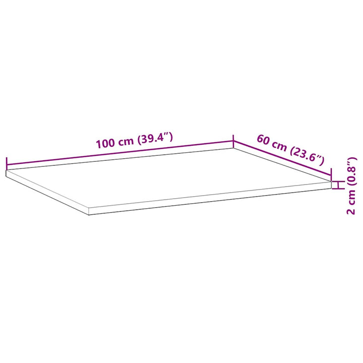 skrivebordsplade 100x60x2 cm ubehandlet massivt akacietræ