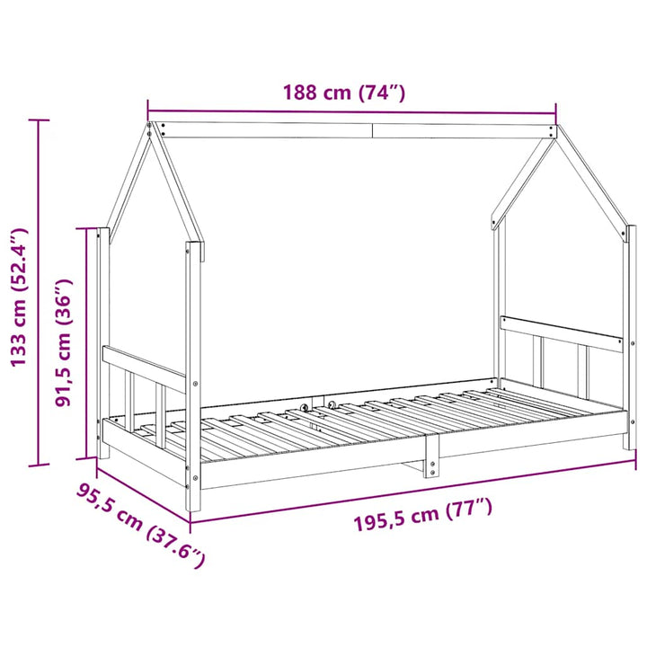 sengeramme til juniorseng 90x190 cm massivt fyrretræ gyldenbrun