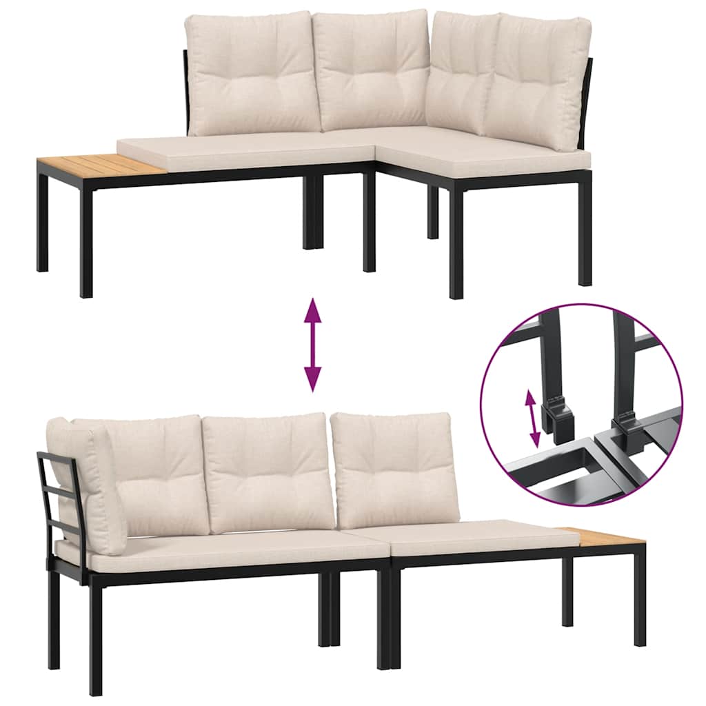 havebænke 2 stk. med hynder pulverlakeret stål sort