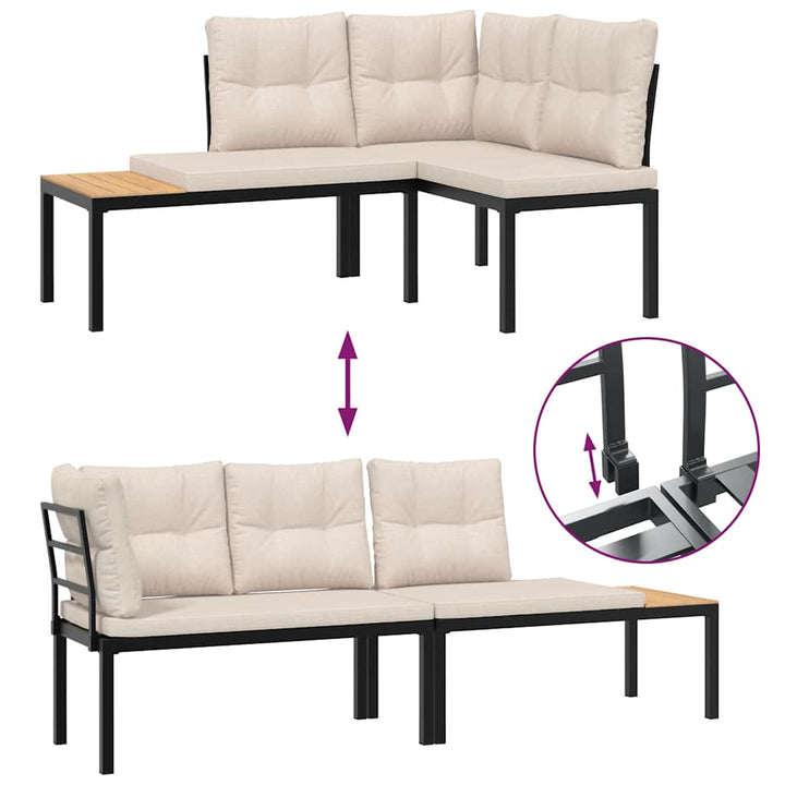 havebænke 2 stk. med hynder pulverlakeret stål sort