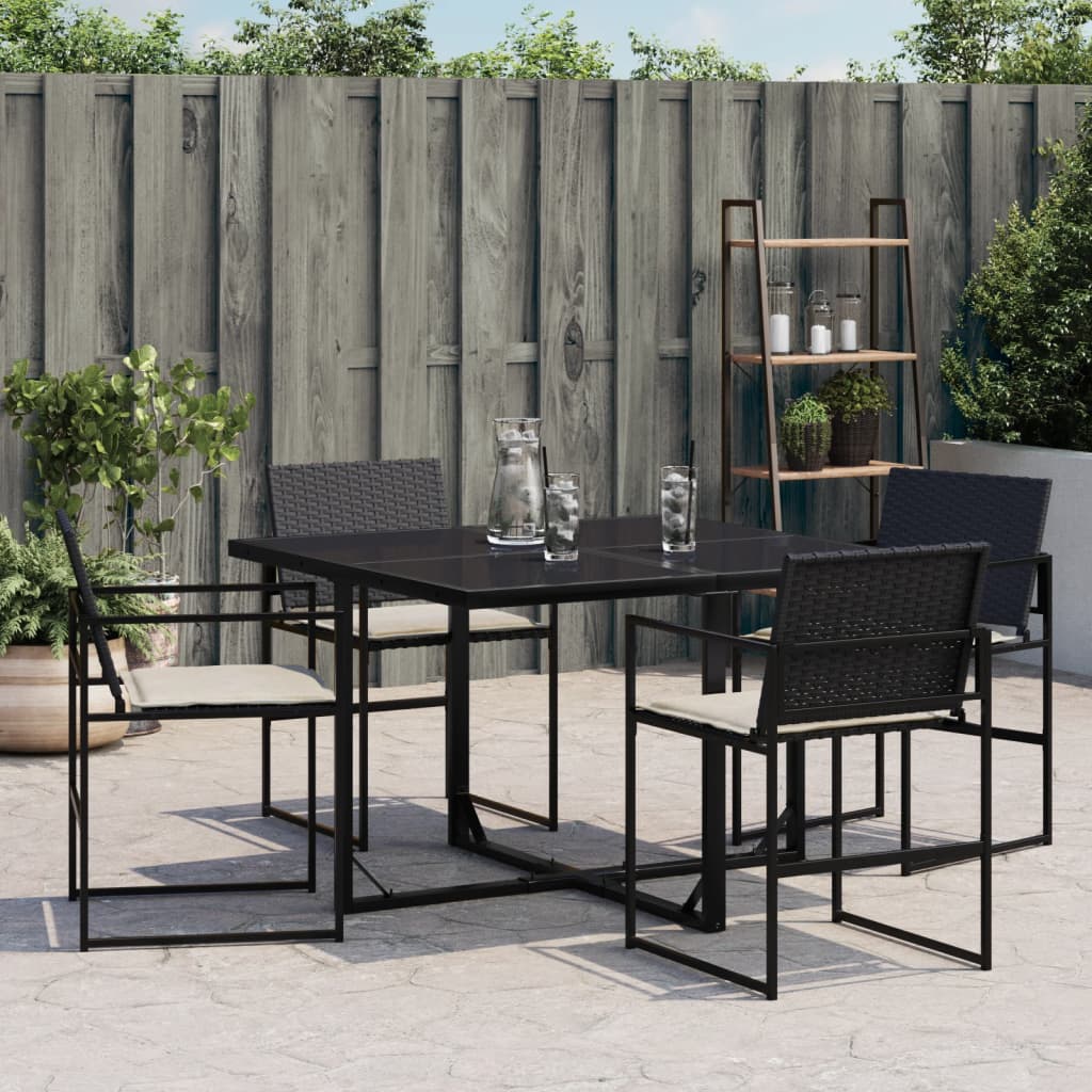 havestole med hynder 4 stk. polyrattan sort