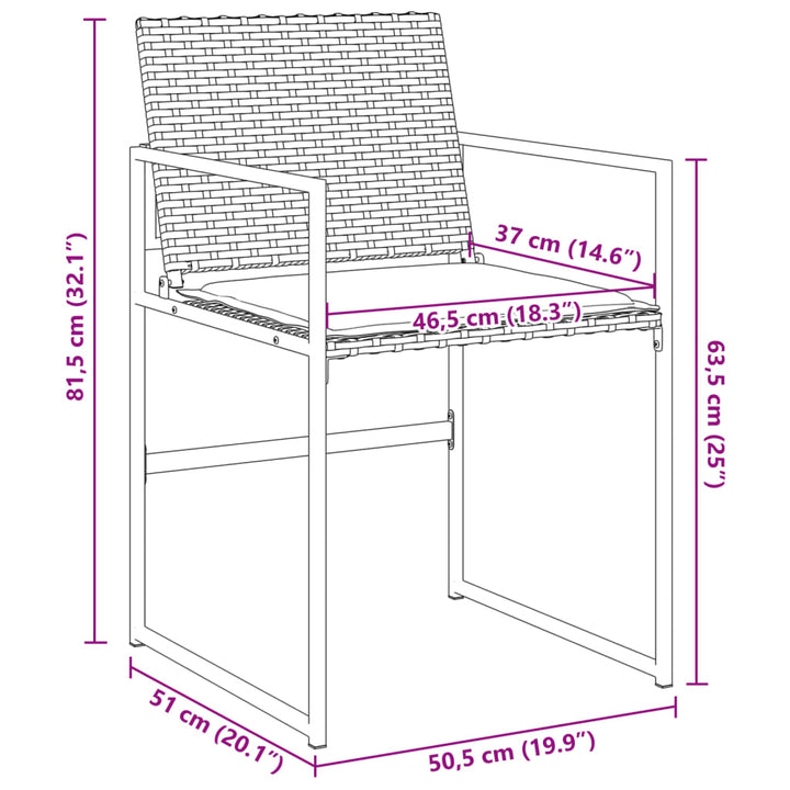 havestole med hynder 4 stk. polyrattan sort