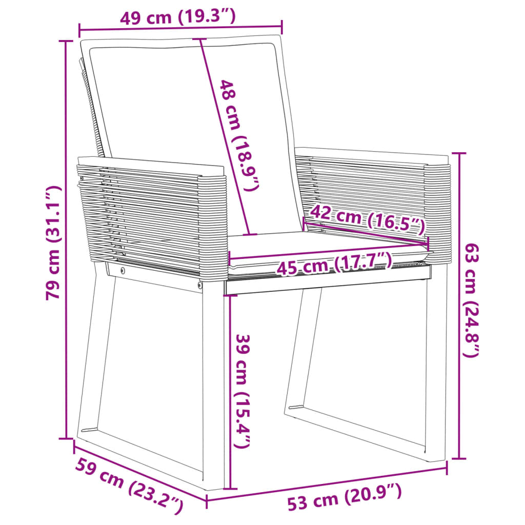 havestole med hynder 2 stk. polyrattan sort