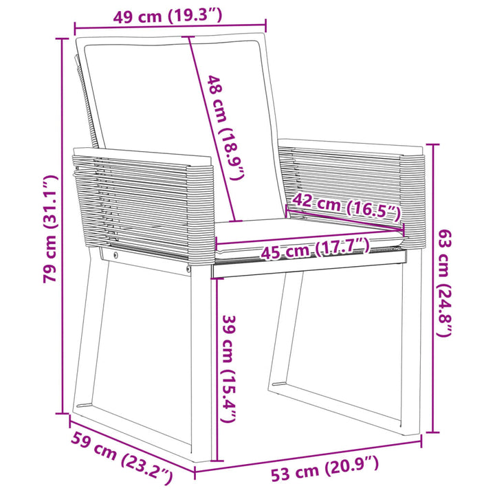 havestole med hynder 2 stk. polyrattan sort
