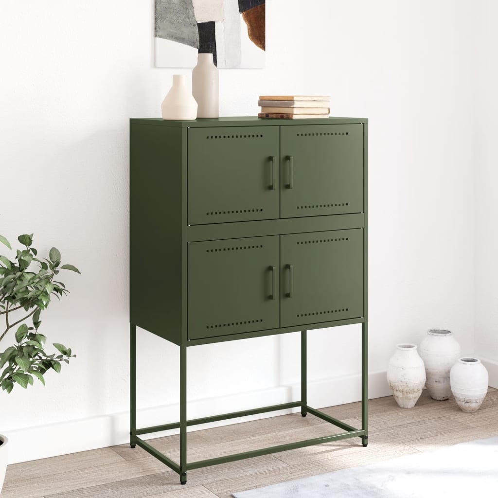 skænk 68,5x38,5x107 cm stål olivengrøn