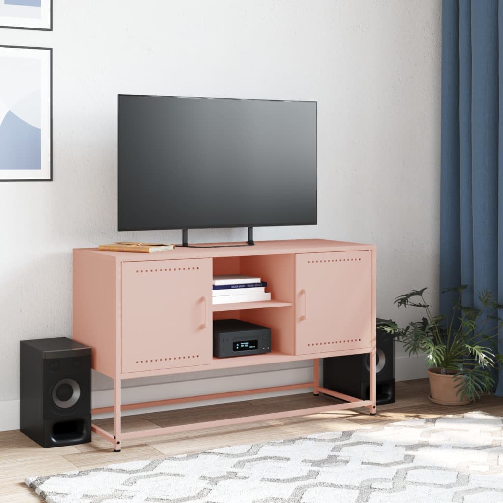 tv-bord 100,5x39x60,5 cm stål lyserød