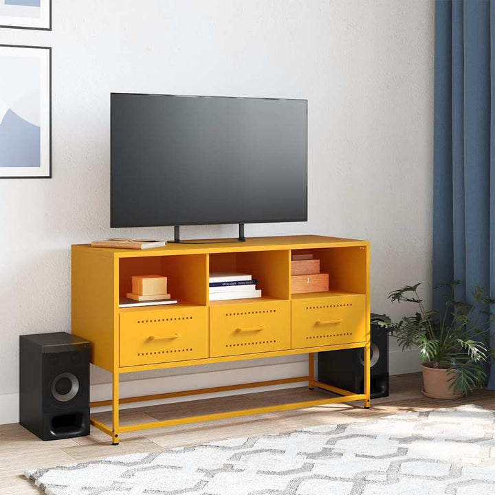 tv-bord 100,5x39x60,5 cm stål sennepsgul