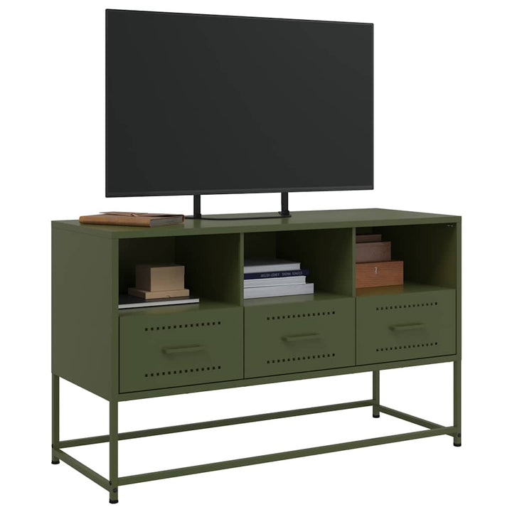 tv-bord 100,5x39x60,5 cm stål olivengrøn