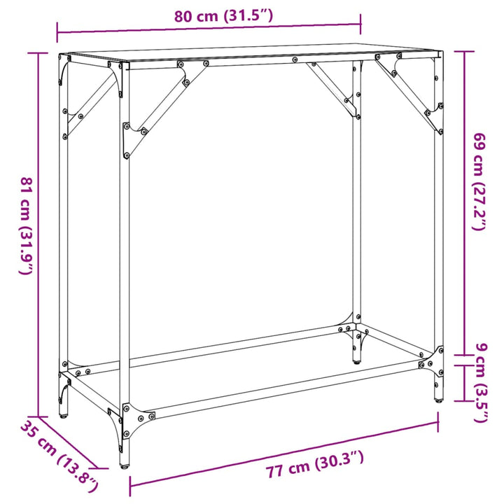 konsolbord med transparent glastop 80x35x81 cm stål