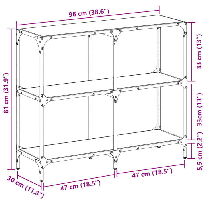 konsolbord med transparent glastop 98x30x81 cm stål