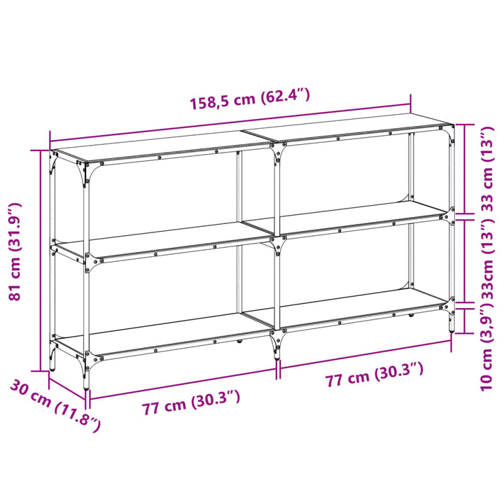 konsolbord med transparent glastop 158,5x30x81 cm stål