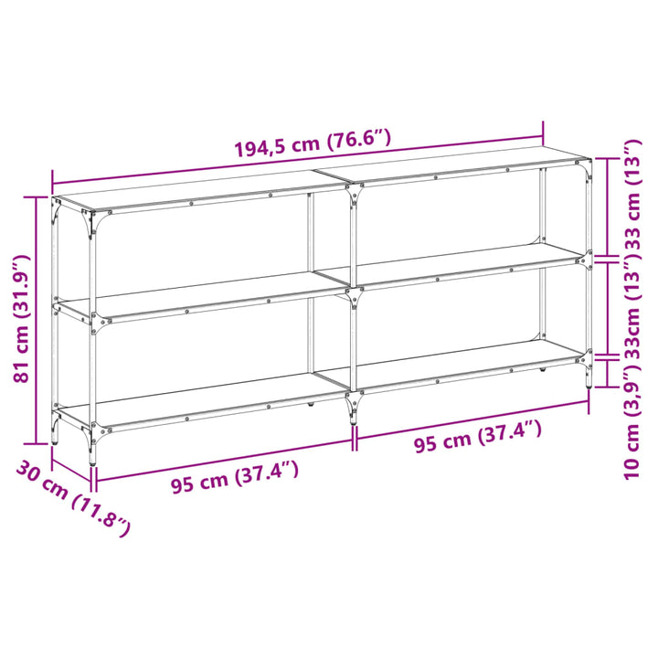 konsolbord med sort glastop 194,5x30x81 cm stål