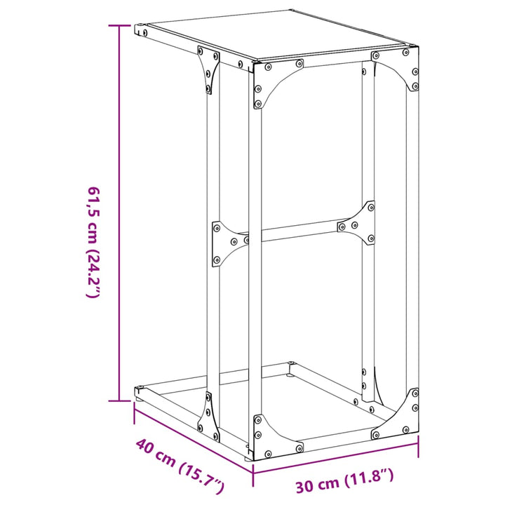 sidebord med transparent glastop 40x30x61,5 cm stål