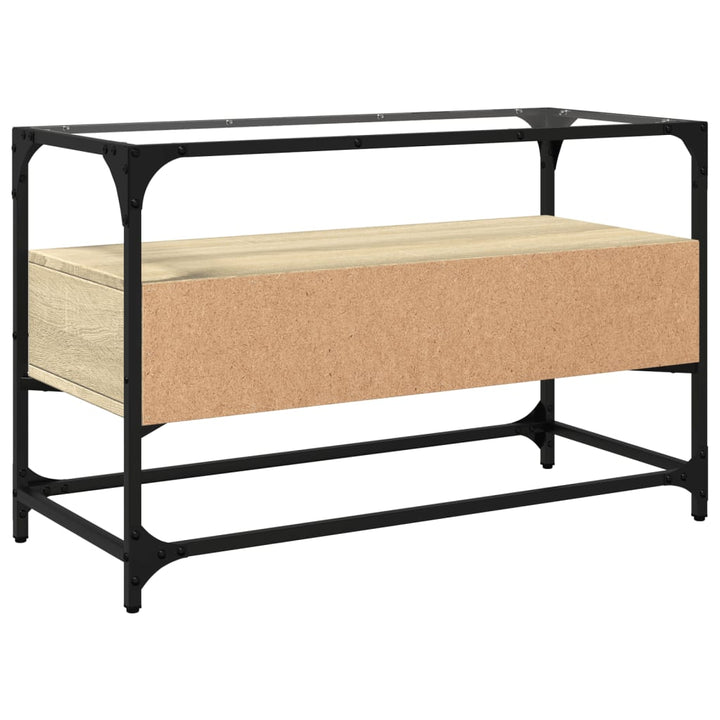 tv-bord med glasplade 80x35x51 cm konstrueret træ sonoma-eg