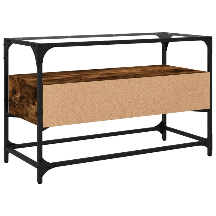 tv-bord med glasplade 80x35x51 cm konstrueret træ røget eg