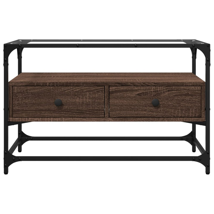 tv-bord med glasplade 80x35x51 cm konstrueret træ brun eg