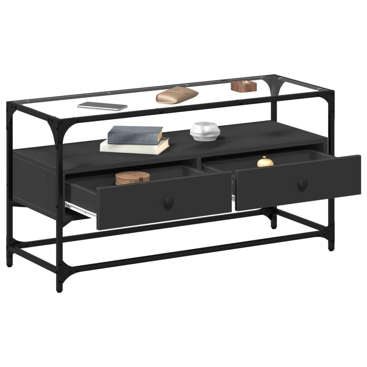 tv-bord med glastop 98x35x51 cm konstrueret træ sort