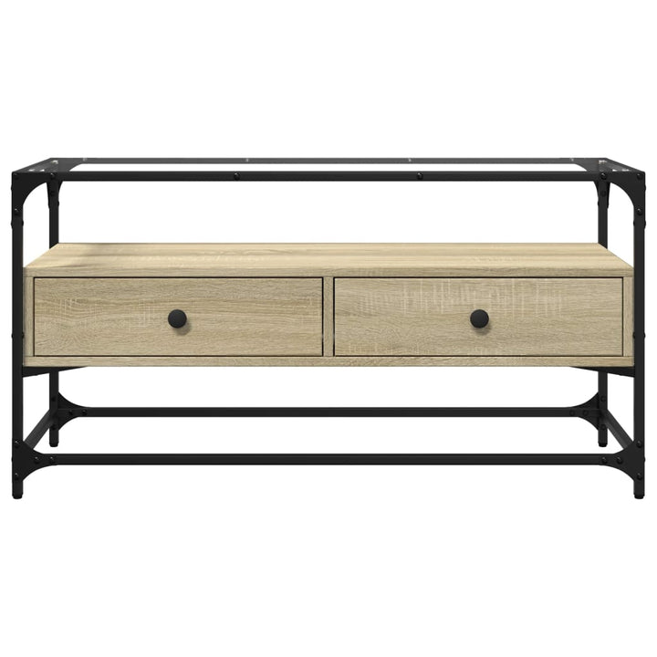 tv-bord med glastop 98x35x51 cm konstrueret træ sonoma-eg