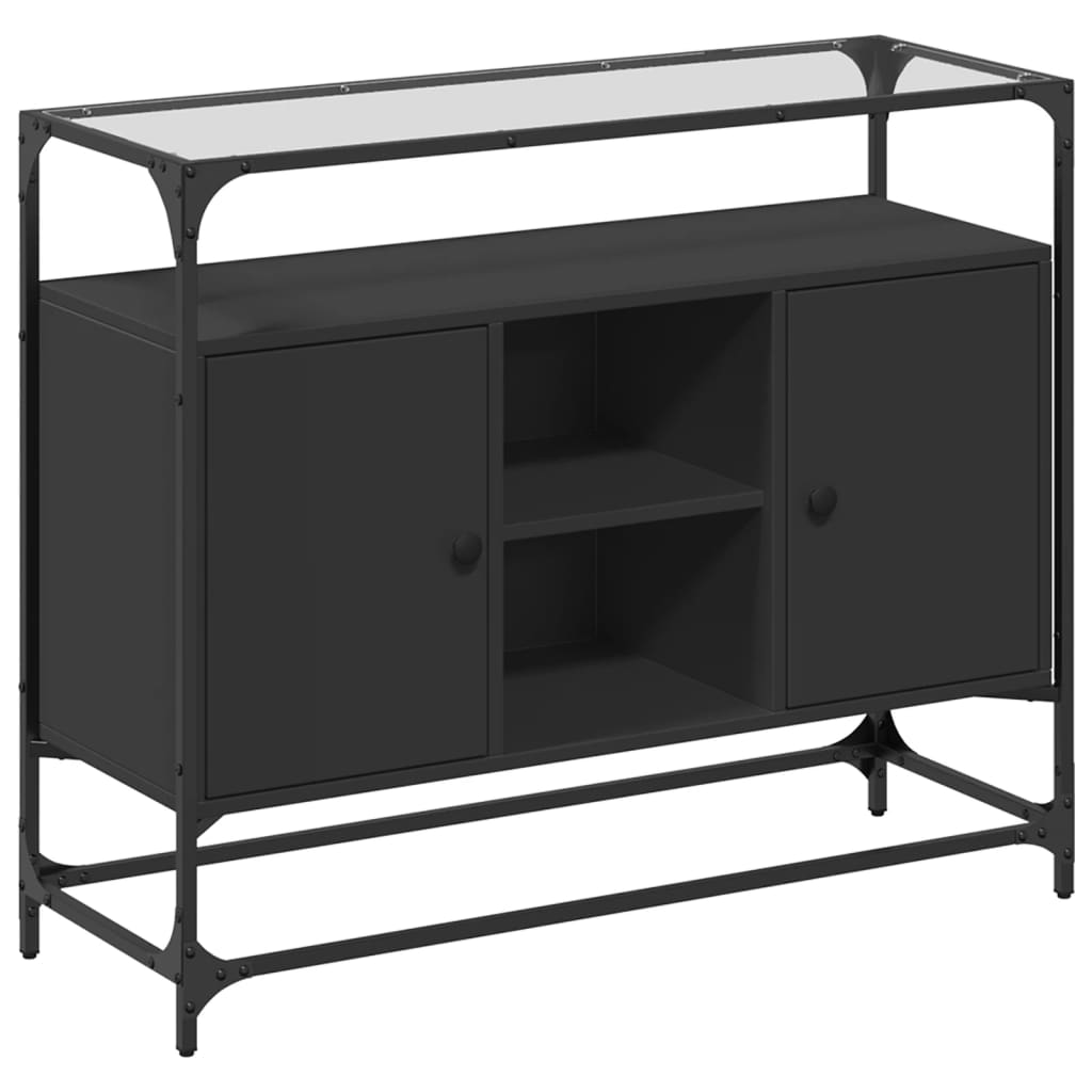 skænk med glastop 98x35x81 cm konstrueret træ sort