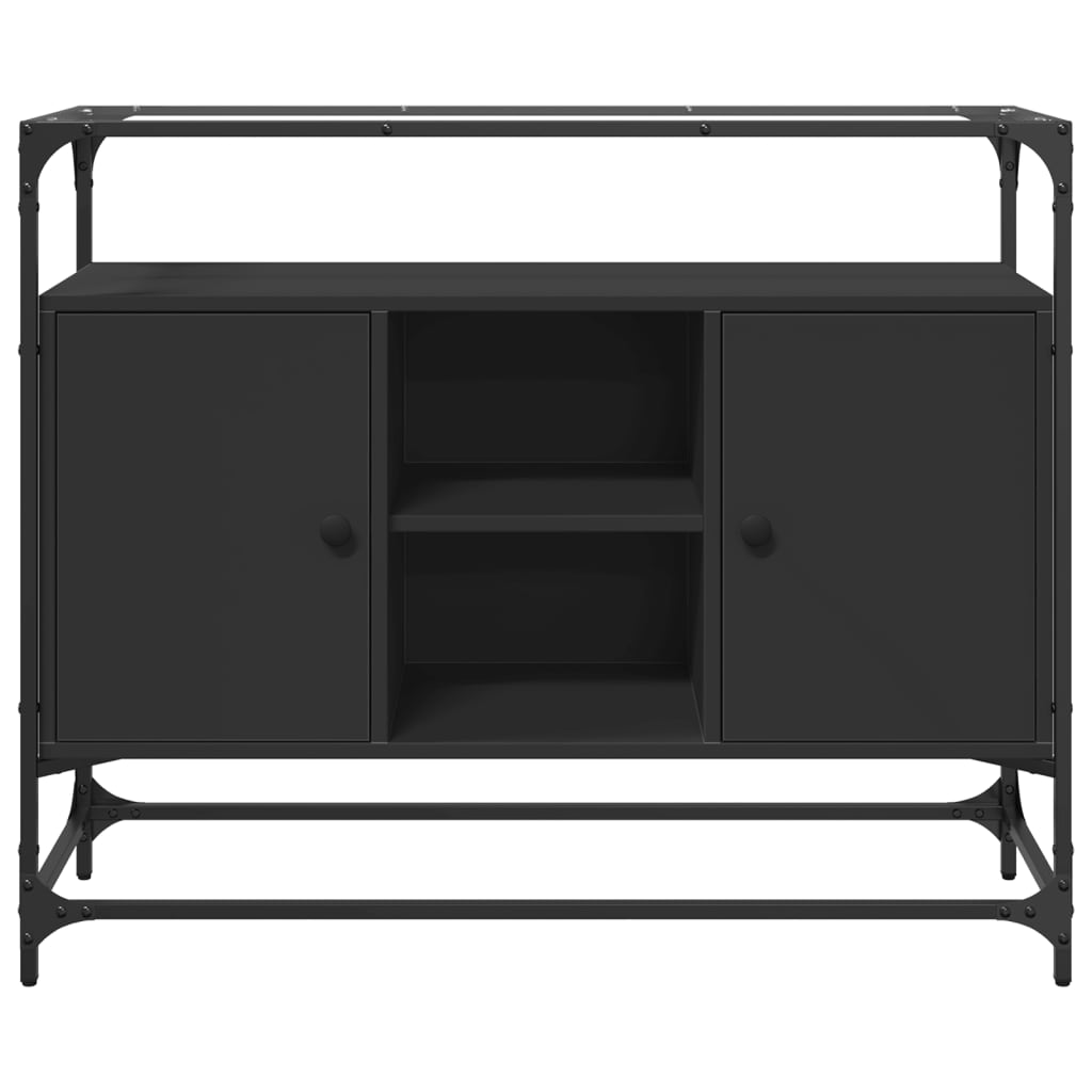 skænk med glastop 98x35x81 cm konstrueret træ sort