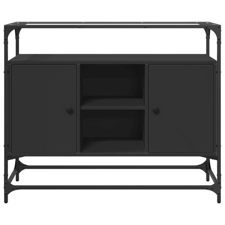 skænk med glastop 98x35x81 cm konstrueret træ sort