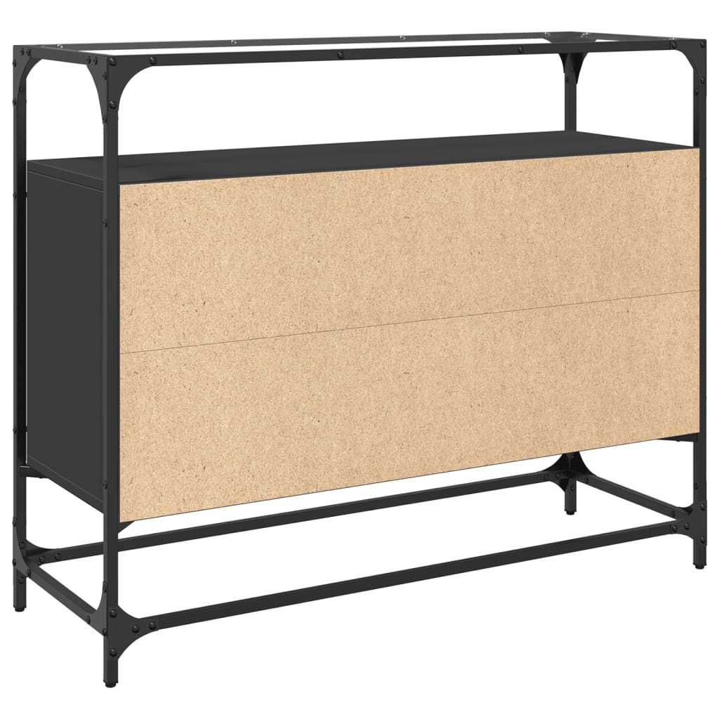 skænk med glastop 98x35x81 cm konstrueret træ sort
