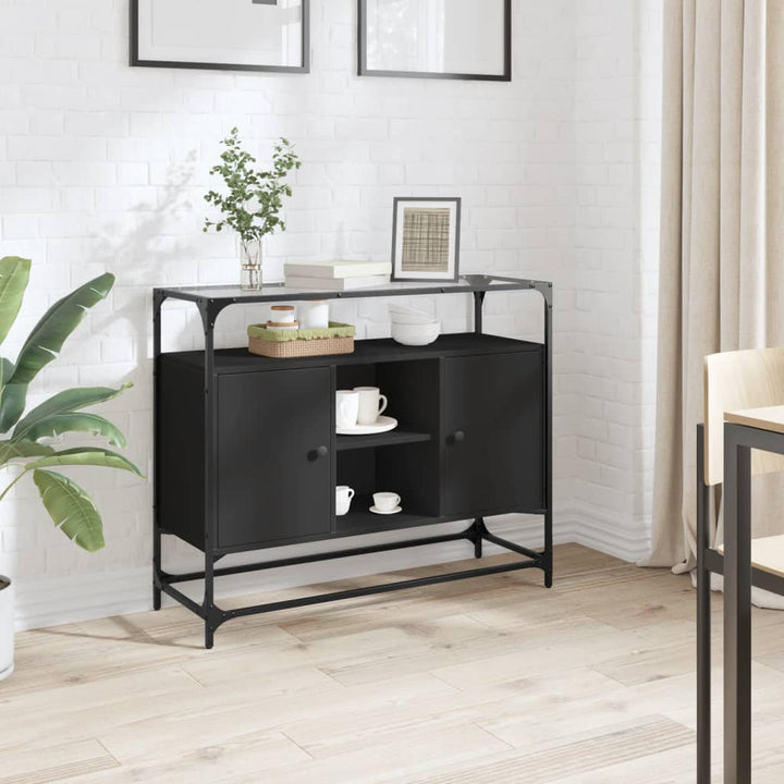 skænk med glastop 98x35x81 cm konstrueret træ sort