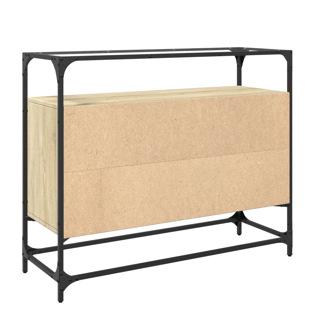 skænk med glastop 98x35x81 cm konstrueret træ sonoma-eg