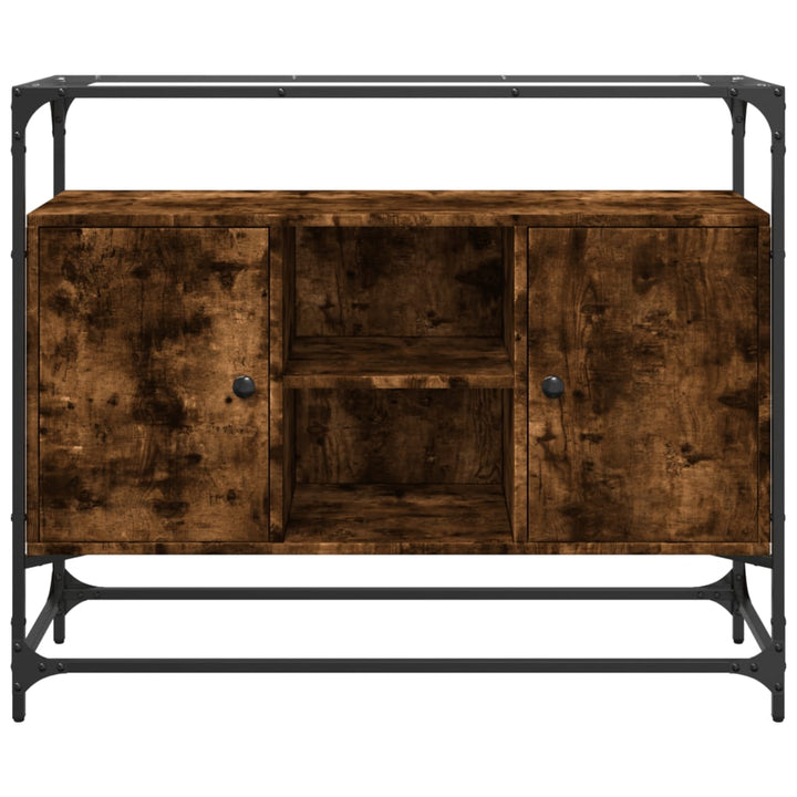 skænk med glastop 98x35x81cm konstrueret træ røget egetræsfarve